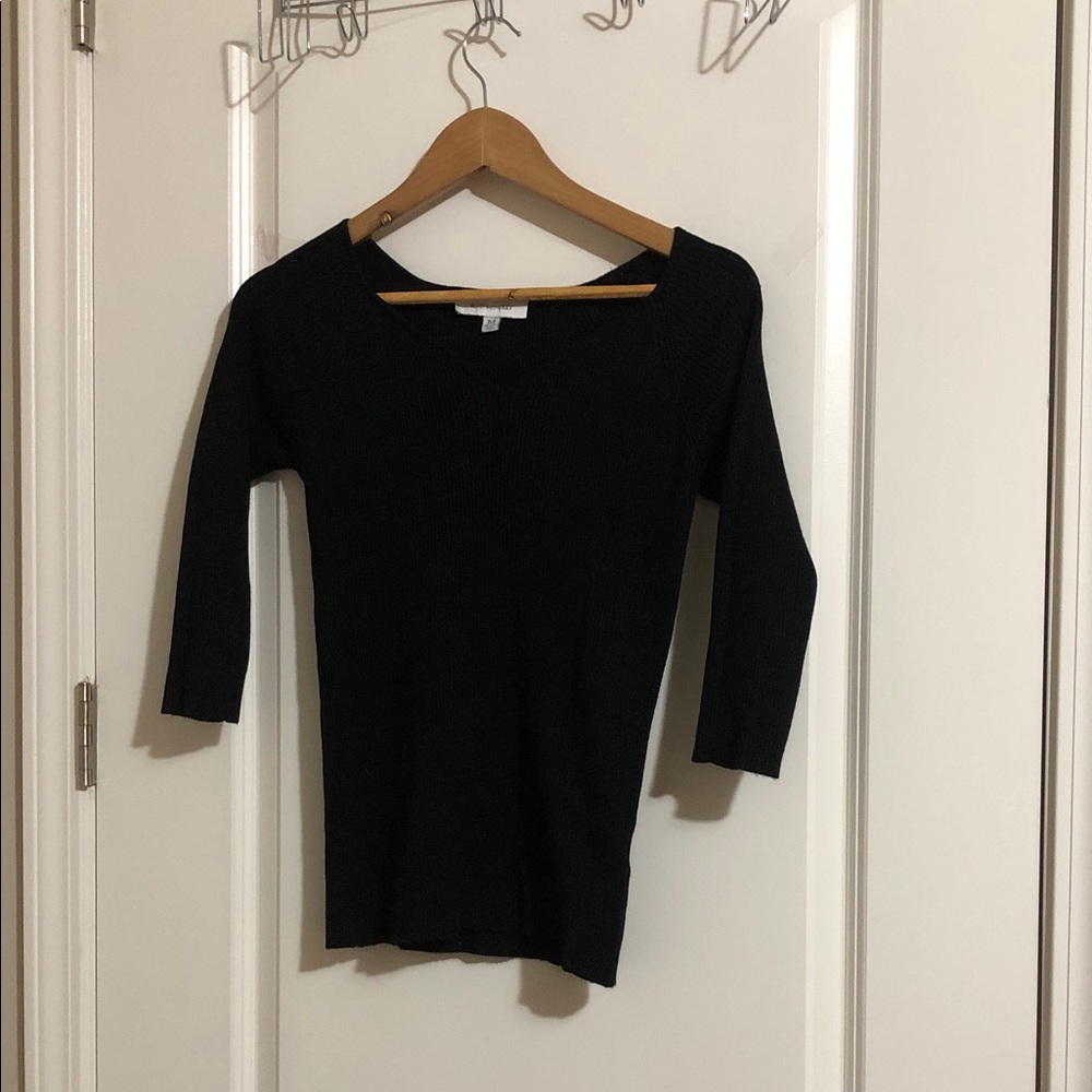 Madison Black Ribbed V-Neck Knit Top